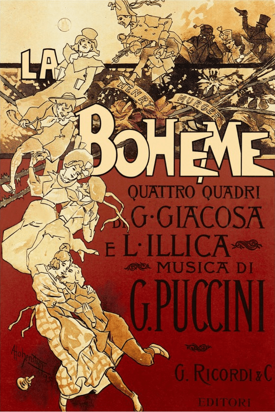 Poster of La Boheme, a four act opera by Puccini