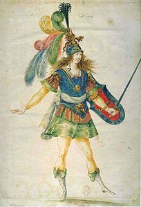 Drawing of the warrior from Ballet de la nuit by Lully
